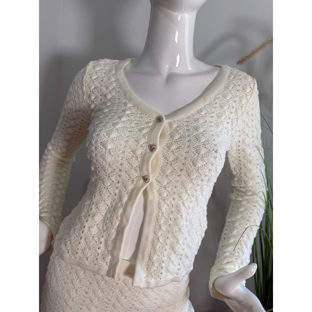 Commense Cotton Blends Hollow Skirt Set Womens Bohemian Outfit Off-White XS - Picture 13 of 13